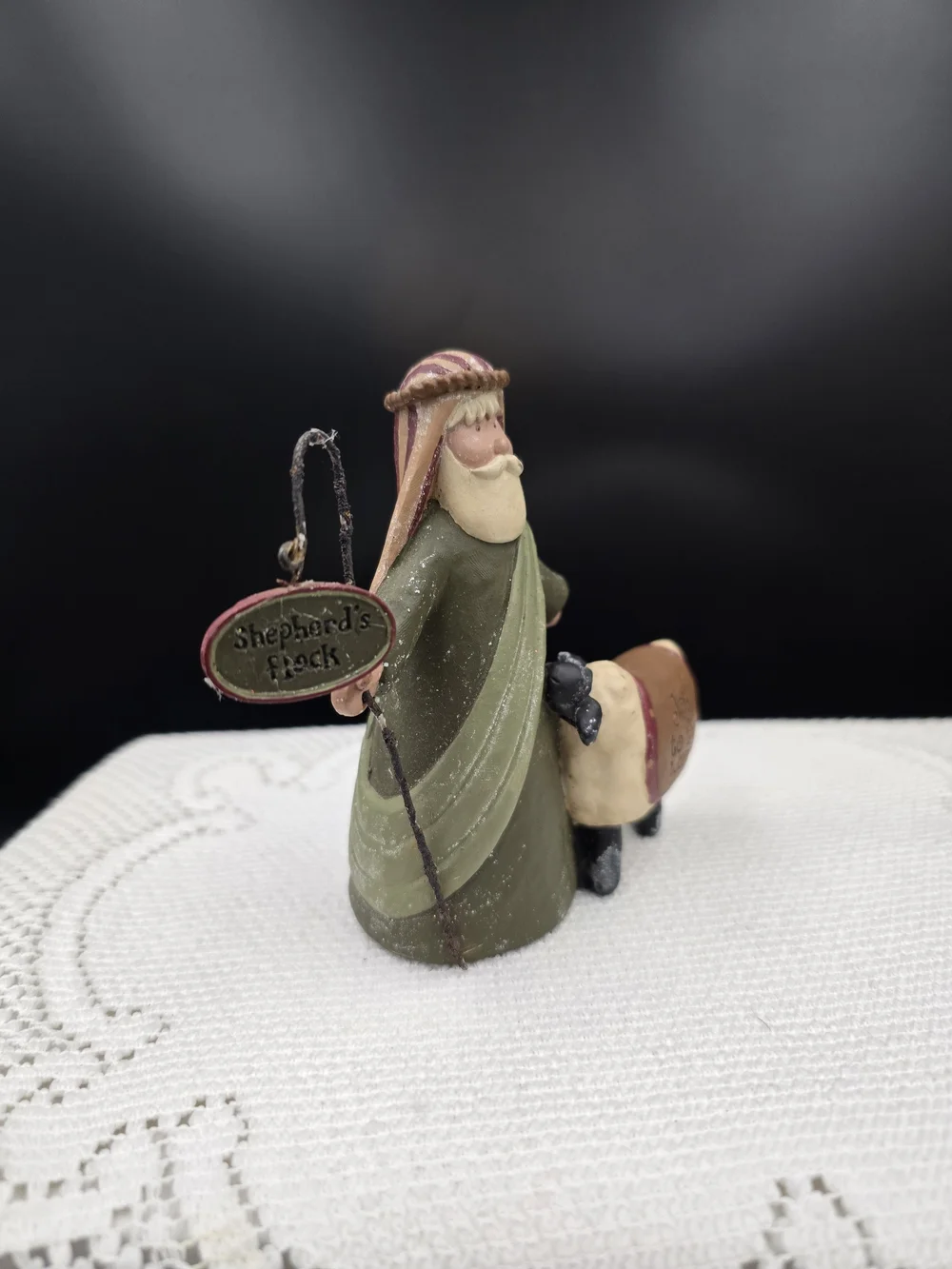 Holiday Shepherd Figurine with 'Joy to the World' Sheep - Green and Cream